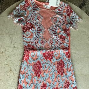 Storia coral and blue cocktail dress